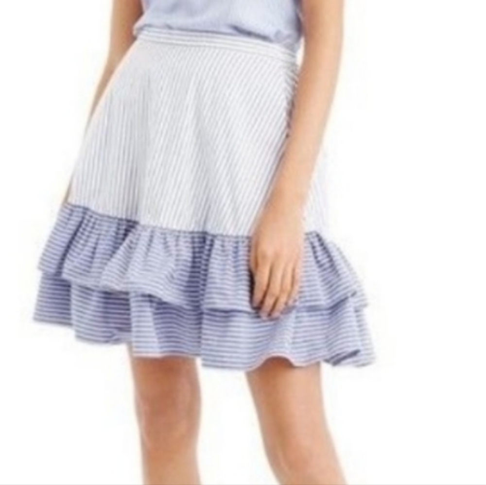 J.‎ Crew Women Striped Ruffled Skirt Blue-White Sz00